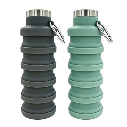YCT Collapsible Water Bottle 17oz（500ml），Travel Portable Sport Water Bottle，Reusable Silicone Foldable Water Bottles for Gym Camping Hiking (Black+Green) - color: Black+Green, style: Retractable
