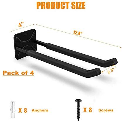 TORACK 4 Pack Garage Storage System Hooks, Heavy Duty Wall Mount Tool Organizer, Chair Hanger Garage Storage Utility Hooks for Car Tires, Ladders, Chairs, Strollers, Power Tools, Garden Tools - size: 4-Pack 12.4" Heavy Hooks