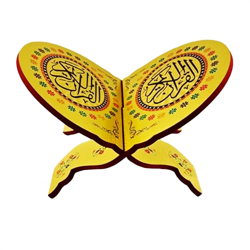 KYMY Muslim Quran Rehal Book Stand – Foldable Wooden Carved Quran Reading Holder for Al-Quran, Koran, Bible Books, Islamic Prayer Book Stand for Ramadan & Eid Decor - style: Round