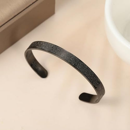 Qitian Islamic Jewelry Gifts for Women Allah Gold Bangles Bracelets Ayatul Kursi Arabic Cuff Bracelet for Women Men Islam Eid Ramadan New Year Gifts - color: G-Black-Thick-men