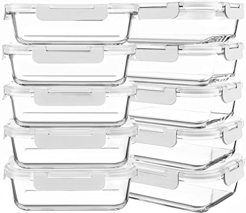 10 Packs 30 oz Glass Meal Prep Containers with Lids, White | Glass Food Storage Containers with Lids,Airtight Lunch Bento Boxes,Microwave, Oven, Freezer and Dishwasher - color: White