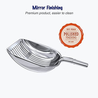 Cat Litter Scoop, Aluminum Alloy Sifter, Kitty Metal Scooper, Deep Shovel, Long Handle, Poop Sifting, Kitten Pooper Lifter, Durable, Heavy Duty, for Litter Box - color: POLISHED Aluminum \ #06 Black Handle, size: Large
