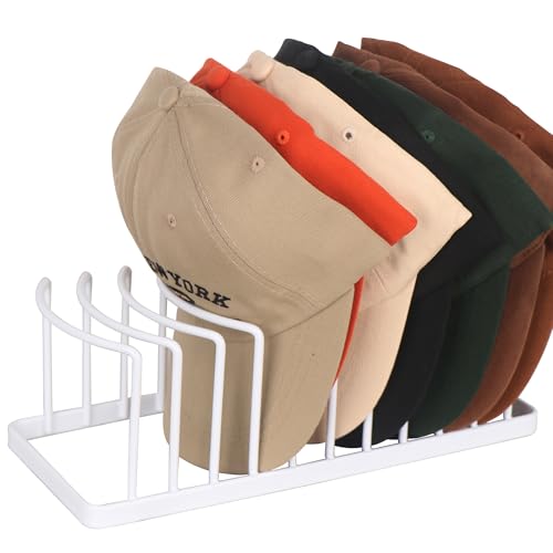 Hat Organizer for Baseball Caps - Metal Stand Holds 10 for Closet | No assembly needed. Space-saving rack fits any flat surface. Sturdy metal holds 10 caps neatly - color: White 1 Pack