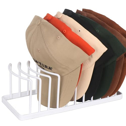 Hat Organizer for Baseball Caps - Metal Stand Holds 10 for Closet | No assembly needed. Space-saving rack fits any flat surface. Sturdy metal holds 10 caps neatly - color: White 1 Pack