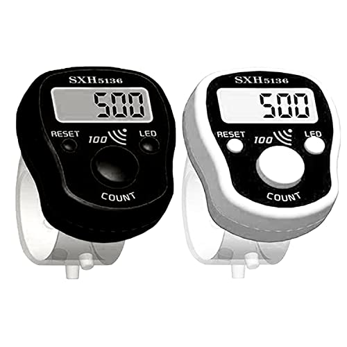 Finger Counter Click Manual Digital clicker, 5pack Stitch Tally Knitting Counters Led Re-settable Digits Pitch Electronic LCD Display finger Number Counter Fr Row, People, Score, Inventory,Crochet - color: 2pack black white