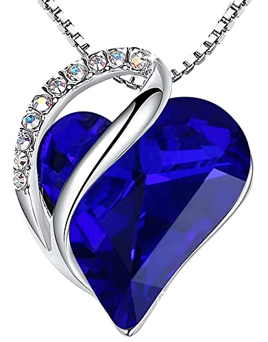 Leafael Gift Necklaces for Women, Infinity Love Birthstone Heart Crystal Pendant, Birthday Anniversary Jewelry for Wife, Mom, and Her, Silver Plated, 18" + 2" Adjustable Chain - color: 09b-September-Sapphire Blue