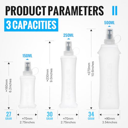 WRELS TPU Collapsible Soft Flask,Lightweight PBA Free Folding Running Water Bottles,Leakproof Durable Hydration Flask for Outdoors (250ml/8.45oz-2 Packs-White) - color: 250ml/8.45oz-2 Packs-White