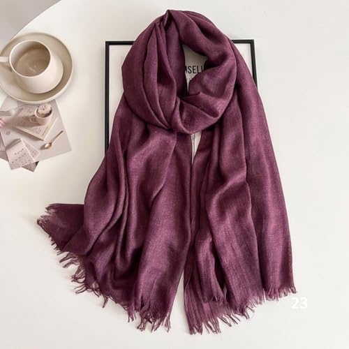 Solid color cotton and linen scarf, wrinkled all season versatile long sunscreen fashionable shawl - color: Deep Purple