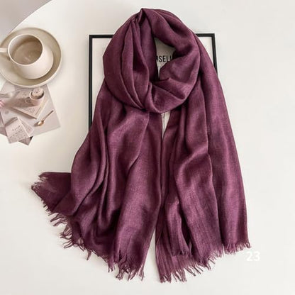 Solid color cotton and linen scarf, wrinkled all season versatile long sunscreen fashionable shawl - color: Deep Purple