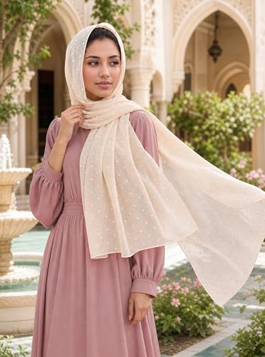 Chiffon Dotted Hijab Scarf for Women, Lightweight Textured Head Wrap Shawl,Soft Muslim Headscarf for Spring Fall - color: Mcmqxf2531-7#beige