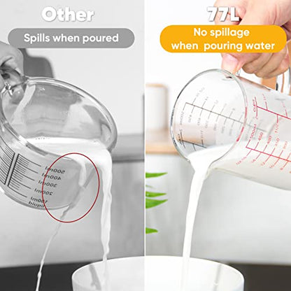 High Borosilicate Glass Measuring Cup with Handle, [Double-Sided Measuring Scale, V-Shaped Spout, Insulated handle], Glass Measuring Cup with Three Scales (OZ, Cup, ML) for Liquid (500 ML) - size: 2 Cup (500 ml)