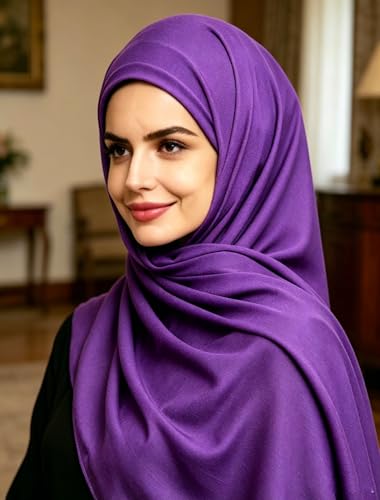 Lina & Lily Non-see-through Premium Jersey Maxi Hijab Head Scarf Wrap for Muslim Women - color: Dark Purple