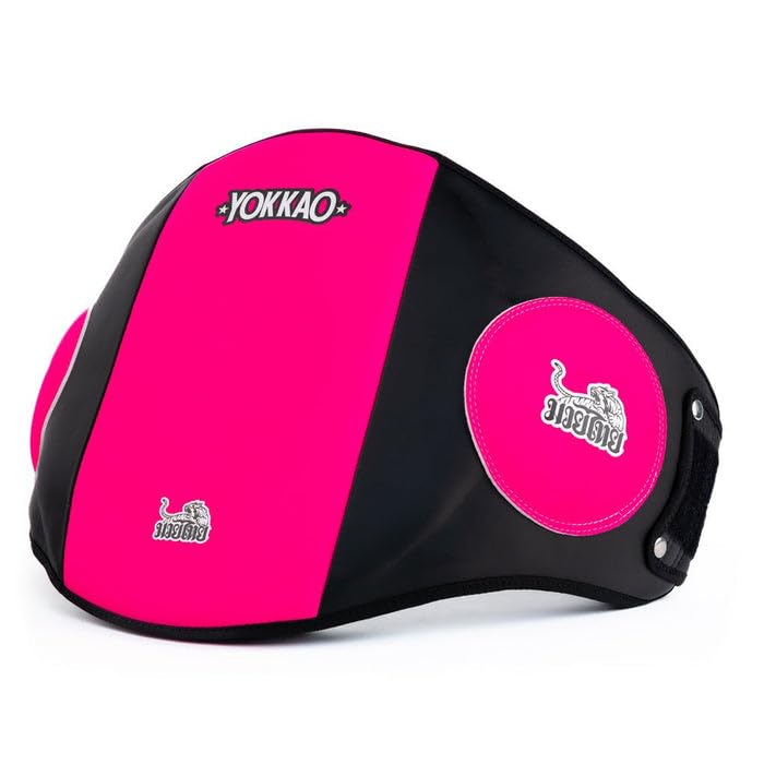 YOKKAO Belly Pad - Leather | Heavy-Duty Padding | Produced at Factory, Thailand | Muay Thai | 5 Colors - color: Fuchsia/Black