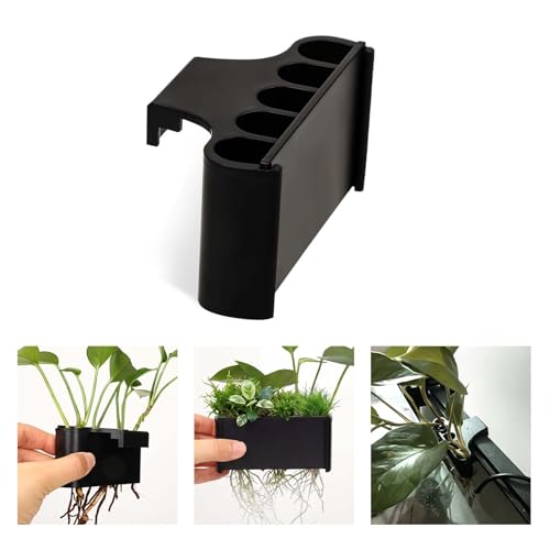 Hanging Aquarium Plant Holder, 5 Holes Plastic Aquatic Plant Cups, Fish Tank Plants Holder with Long Hook, Plants Basket for Aquarium Decoration on Top of Tank