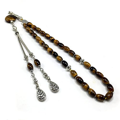 Design -Tiger Eye Stone Series Worry Beads - Prayer Beads - Tesbih-Tasbih-Tasbeeh-Misbaha-Masbaha-Subha-Sebha-Sibha-Rosary (-Oval Cut Model 6x9 mm-) - color: -Oval Cut Model 6x9 mm-