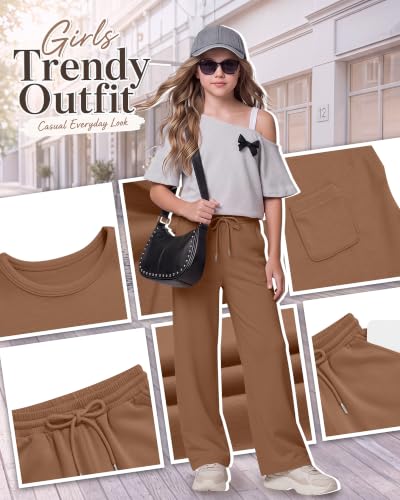 Girls 2 Piece Outfits Sets - color: Brown, size: 5-6 Years