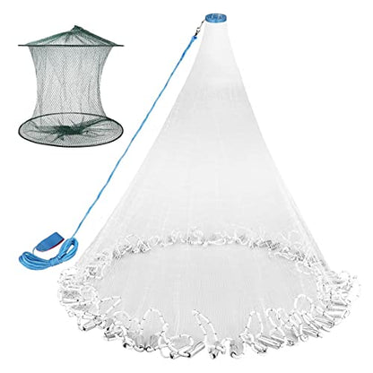 Neween Cast Net for Fishing with Shrimp Cage, American Freshwater Saltwater 3/4/5/6/7/8/9/10Ft Radius Casting Net Bait Trap Fish, Heavy Duty Zinc Sinker, 3/8 Inch Mesh Size - style: 9ft (270cm) Radius