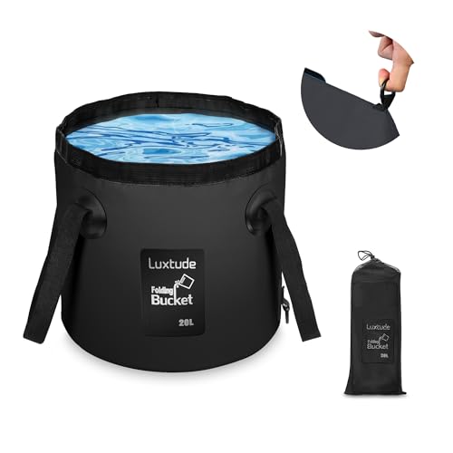 Collapsible Bucket with Handle, Portable 5 Gallon Bucket for Camping, Fishing, Beach, Gardening, RV & Outdoor Emergency, Heavy-Duty & Ultra Lightweight Water Storage Container - color: Black