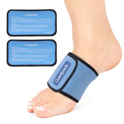 Comfpack Cold Therapy Wrap with 2 Packs for Pain Relief, Reusable Gel Ice Packs for Foot Plantar, Wrist, Ankle, Great for Sprains, Muscle Pain, Bruises, Injuries - size: Blue, style: 1 Sleeve + 2 Gel Packs