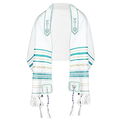 HalleluYAH Messianic Tallit Prayer Shawl 72"x 22" with Bag For Men & Women - color: Light Blue