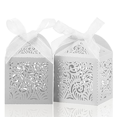 COTOPHER 60Pcs Laser Cut Favor Boxes, 2x2x3in Small Gift Box for Presents - color: White, size: 60 Count (Pack of 1)