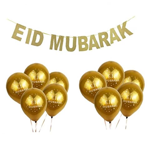 Eid Mubarak Banner Balloon Set Gold Glitter Ramadan Kareem Festival Decoration for Home Celebration Ornament