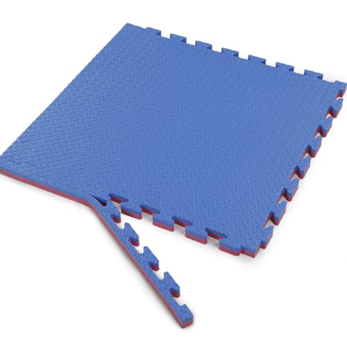 Xspec 1" Extra Thick 48 sq ft Reversible EVA Gym Foam Floor Mat Tiles (24" x 24"), Steel Pattern, 12 pcs, Blue & Red - color: Blue/Red