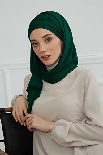 Aisha's Design Instant Hijab Scarves for Women, 95% Cotton Pretied Bonnet Turban Easy to Wear Cotton Headscarf - color: Dark Green