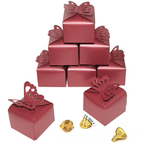 Red Wedding Party Candy Treat Favors Boxes - Small Red Butterfly Gift Box Gift Boxes Bulk Bachelorette Bridal Shower Birthday Mother’s Day Party Boxes Supplies, 50pc - color: ButterflyCandyBox-Red