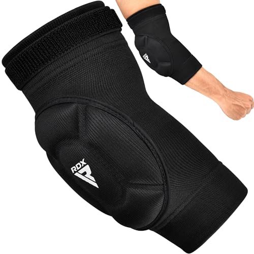 RDX Elbow Pads, Muay Thai MMA Kickboxing Sparring Elbow Guard, Martial Arts Striking Protection,Wrestling Basketball Adjustable MTB Volleyball Compression Padded Sleeve, Men Women - color: Black White, size: Large
