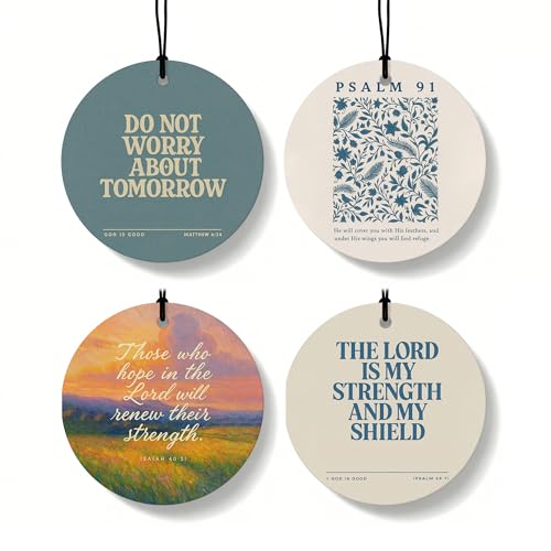 Retro Blue Christian Round Car Air Freshener 4 Pcs Coconut Scented, Inspirational Religious Car Accessories Mirror Decor for Women, Christian Hanging Air Freshener for Cars Closet Drawer Book - color: Color-25(Circle)