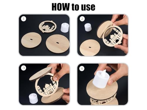 6 Pack Wooden Ramadan Candle Holders, Wooden Muslim Design Ramadan Eid, Decorative Lamp Moon Night Light, Indoor/Outdoor Muslim Islamic Party