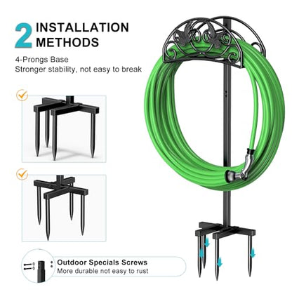 Garden Hose Holder, Detachable Metal, Heavy Duty Freestanding Outside | Water Hose Holder Stand Garden Hose Reel Rack and Hose Storage Organizer for Outside Yard