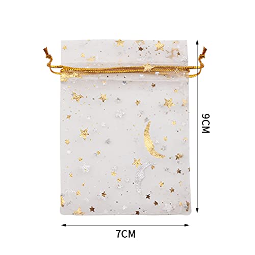 SUMAJU 100 Pieces Moon Star Organza Jewelry Candy Bags 2.7x3.5 Inch - color: White 2.7x3.5 Inch