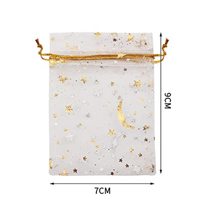 SUMAJU 100 Pieces Moon Star Organza Jewelry Candy Bags 2.7x3.5 Inch - color: White 2.7x3.5 Inch