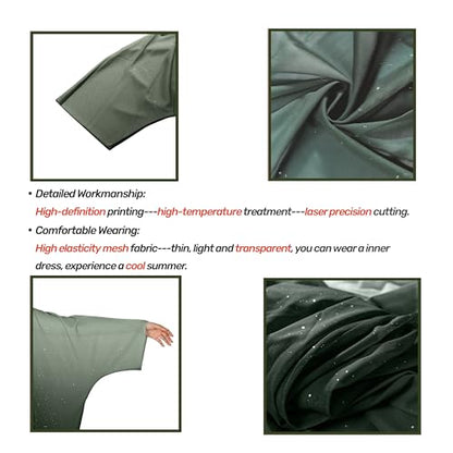Muslim Women Abaya Gradient Flash Cardigan Sequin Robe with Hijab | Gradient Color, Flash Sequin, Scarf Hijab - color: 아미 그린., size: S
