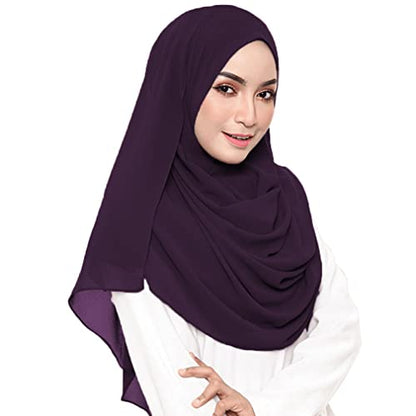 LMVERNA Solid Color Bubble Chiffon Scarf for Women Fashion Soft Hijab Long Scarfs Wrap Scarves - color: Purple