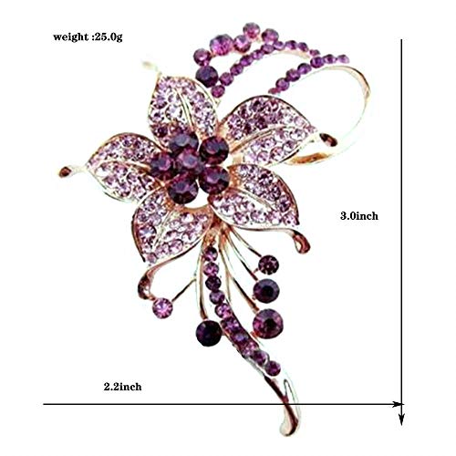 Crystal Pearl Flower Brooches Pins Fashion Beautiful Created Rhinestone Floral Brooch Good Idea for Party Dance Wedding Banquet for Elegant Women Girl - color: Plum crystal flower brooch