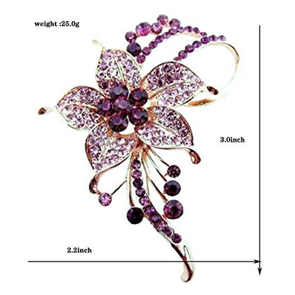 Crystal Pearl Flower Brooches Pins Fashion Beautiful Created Rhinestone Floral Brooch Good Idea for Party Dance Wedding Banquet for Elegant Women Girl - color: Plum crystal flower brooch