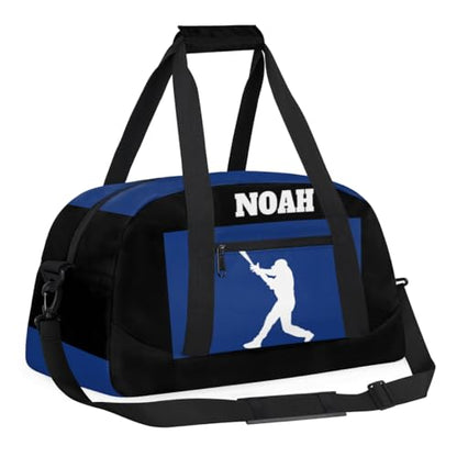 Personalized Sports Bag, Playing Baseball Silhouette Blue Black | Personalized Named Practice Travel Overnight Training Bag - color: Color 33