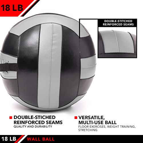 JFit Wall Ball – Premium Soft Weighted Exercise Ball for Strength, Conditioning, Gym & Home Workouts, 4-30 LB - color: Gray/Black, style: 18 LB