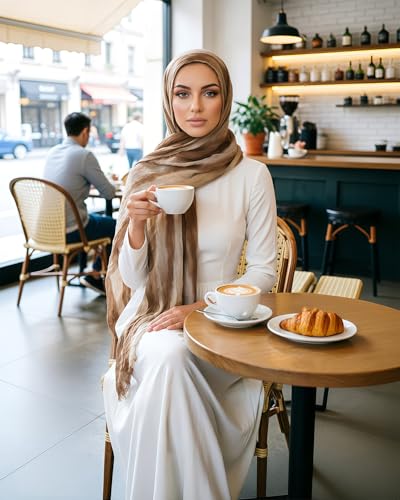 Women’s Gradient Tie Dye Hijab Scarf Soft Cotton Linen Headscarf Shawl Crinkle Printed Muslim Head Wrap - color: Color 1
