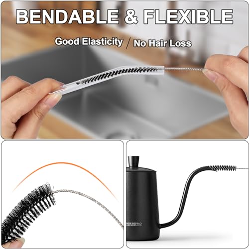 Ixiaoyoo Straw Cleaner Brush Set, 12 Pieces Botthle Cleaning Brush and Nylon Tube Brush Brush, 11.8 Inch Long Cleaning Brush Kit for Water Bottle, Straws on Tumbler, Sippy Cup, Tea Pot Spout | Black Straw Cleaner Brushes for Tumbler, Sippy Cup, Water Bott
