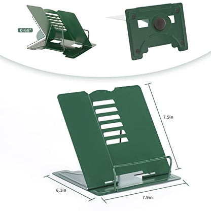 Metal Book Stand Adjustable Book Holder for Reading | Portable & Sturdy For Textbooks Cookbooks Sheet Music Papers Study - color: Full Green