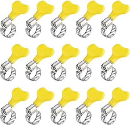 15-Pack Stainless Steel Hose Clamps (Yellow), Adjustable Thumb Screw Key Style Worm Gear Hose Clamps, Fuel Line Clamps,For Plumbing and Automotive Applications ([8-12mm(0.315-0.472 inches])
