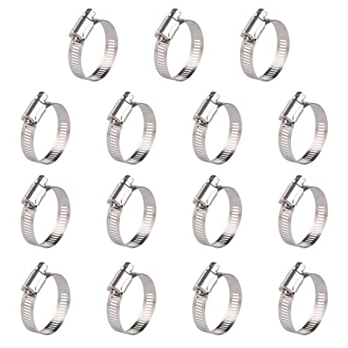 Winlong 1 1/2'' Stainless Steel Hose Clamps, 15PK SAE 24 Worm Gear 1.5'' Hose Clamps Adjustable 1 inch-2 Inch (25-51mm) for Automotive Plumbing, 1 1/2’’, 1 3/4'', 1 1/4’’ - size: SAE#24 (1" ~ 2") 15PK
