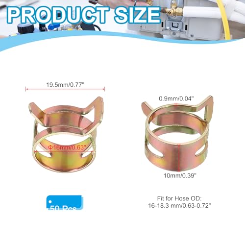 PATIKIL Spring Band Hose Pipe Clamps for 16-18.3 mm OD Hose, 50 Pack Silicone Vacuum Constant Tension Band Clips for Fuel Line Silicone Air Hose Tube Water Pipe, Gold - size: 16-18.3 mm