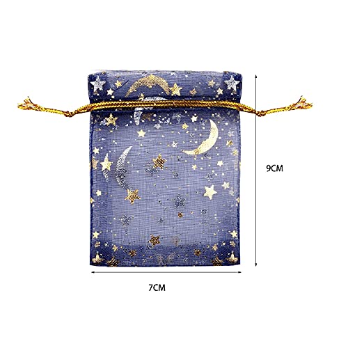 SUMAJU 100 Pieces Moon Star Organza Jewelry Candy Bags 2.7x3.5 Inch - color: Navy 2.7x3.5 Inch
