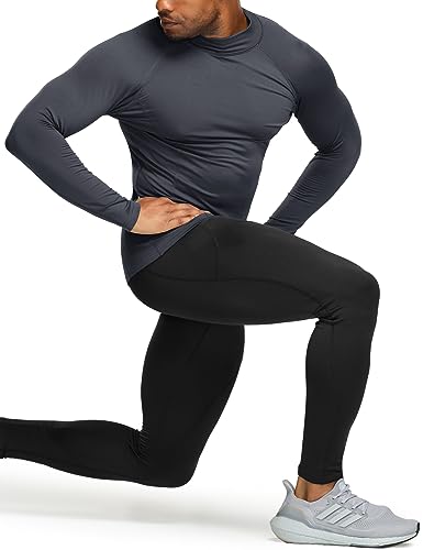 TSLA Men's Thermal Long Sleeve Compression Shirts, Mock/Turtleneck Winter Sports Running Base Layer Top - color: Mock Neck Charcoal, size: Small