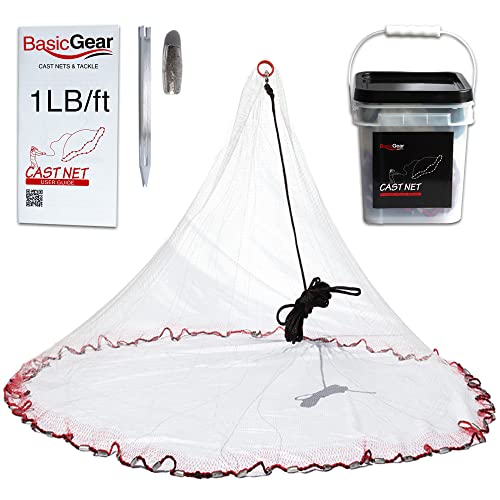 Cast Net, Lead, 3-12ft Radius, 3/8 and 1/4 in Mesh, for Bait Fish | Stainless Steel Swivel, Neoprene Wrist Strap, Repair Kit Included, Storage Box Included - size: 6ft Radius, 3/8" Mesh, 1LB Sinkers
